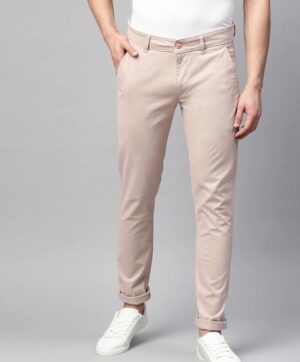 Men Beige Slim Fit Solid Chinos Trousers