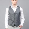 Men Grey Solid Slim Fit Formal Waistcoat