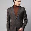 Men Coffee Brown Slim Fit Pinstriped Single-Breasted Formal Blazer