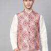 Men Maroon & Beige Woven Design Nehru Jacket