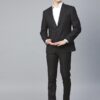 Men Black & Blue Slim Fit Checked Single-Breasted Formal Suit