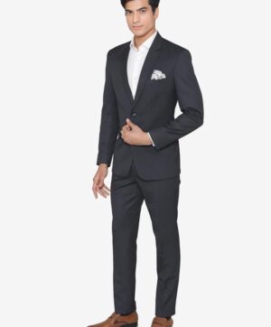 Men Navy Blue Striped Slim-Fit Single-Breasted Formal Suit