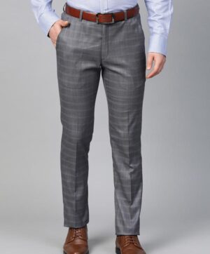 Men Grey Checked Slim Fit Formal Trousers