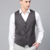 Men Charcoal Grey Solid Slim Fit Formal Waistcoat