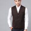 Men Coffee Brown Solid Slim Fit Formal Waistcoat