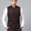 Men Coffee Brown Solid Slim Fit Nehru Jacket