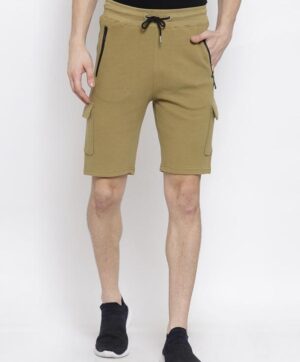 Men Beige Striped Slim Fit Mid-Rise Cargo Shorts