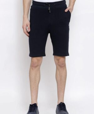 Men Navy Blue Slim Fit Ribbed Training Shorts