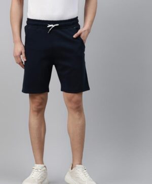 Men Navy Blue Pure Cotton Slim Fit Mid-Rise Training Shorts