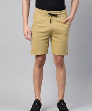 Men Khaki Solid Slim Fit Mid-Rise Training Shorts