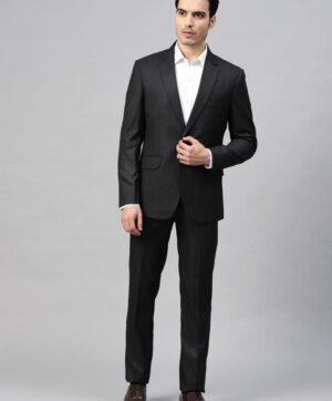 Men Black Self-Design Slim Fit Single-Breasted Suit