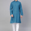 Men Blue & White Solid Kurta with Pyjamas