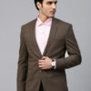 Men Brown & Blue Checked Single-Breasted Slim Fit Formal Blazer