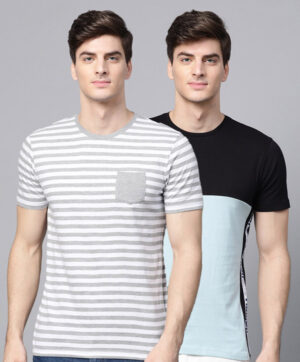 Men Pack of 2 Multicoloured Striped Slim Fit T-shirts