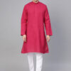 Men Pink & White Solid Kurta with Pyjamas