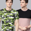 Men Pack of 2 Green & Peach-Coloured Camouflage Printed Pockets Slim Fit T-shirt