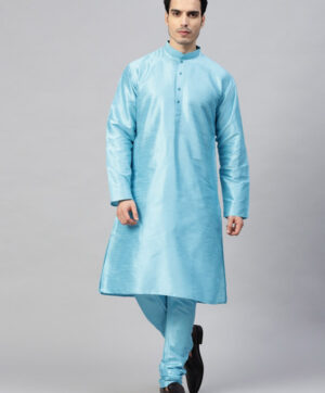 Men Blue Solid Kurta with Churidar