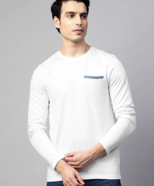 Men White Solid Slim Fit T-shirt