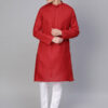 Men Red & White Solid Kurta with Pyjamas