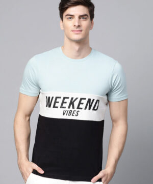 Men Black & Blue Colourblocked Round Neck T-shirt