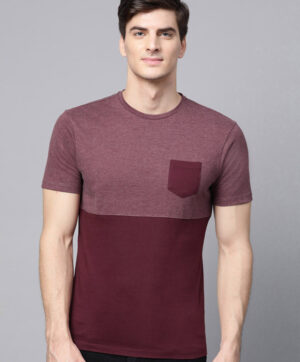 Men Burgundy Colourblocked Round Neck T-shirt