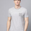 Men White & Grey Melange Slim Fit Striped Round Neck T-shirt