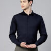 Men Navy Blue Slim Fit Solid Partywear Shirt