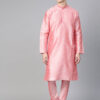 Men Pink Solid Kurta with Churidar