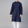 Men Navy Blue & White Solid Kurta with Pyjamas