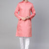 Men Pink & White Solid Kurta with Pyjamas