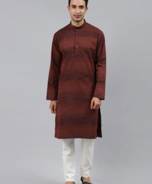 Men Rust Striped Regular Kurta with Pyjamas