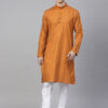 Men Rust Orange & White Self Striped Kurta with Pyjamas