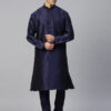 Men Navy Blue Solid Kurta with Churidar