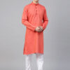 Men Peach-Coloured & White Solid Kurta with Pyjamas