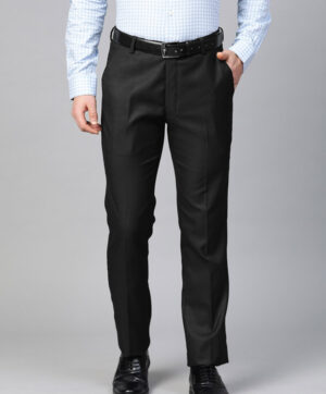 Men Black Self Design Slim Fit Formal Trousers