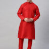 Men Red Solid Kurta with Churidar