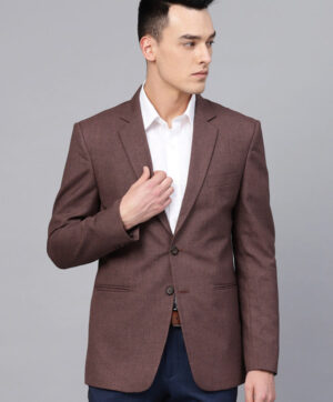 Copper Brown Solid Slim Fit Single-Breasted Formal Blazer