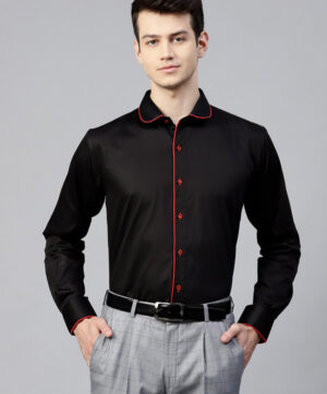 Men Black Slim Fit Solid Party Shirt