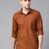 Men Rust Orange & Brown Slim Fit Striped Smart Casual Shirt