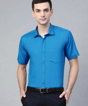 Men Blue Semi-Slim Fit Solid Formal Shirt