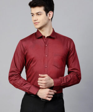 Men Maroon Slim Fit Solid Formal Shirt