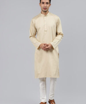 Men Beige Thread Work Pathani Kurta