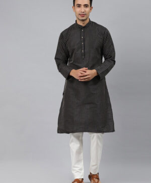 Men Black Flared Sleeves Thread Work Kurta