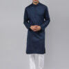 Men Navy Blue Striped Regular Kurta with Pyjamas