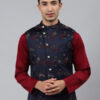 Men Blue Woven Jaquard Silk Nehru Jacket