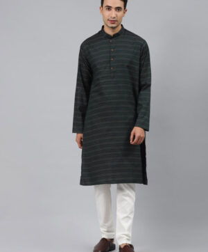 Men Green Thread Work Kurta