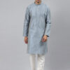 Men Blue Thread Work Kurta