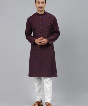 Men Maroon Thread Work Kurta