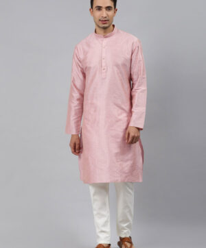 Men Pink Thread Work Kurta