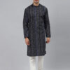 Men Navy Blue Printed Regular Pure Cotton Kurta with Pyjamas